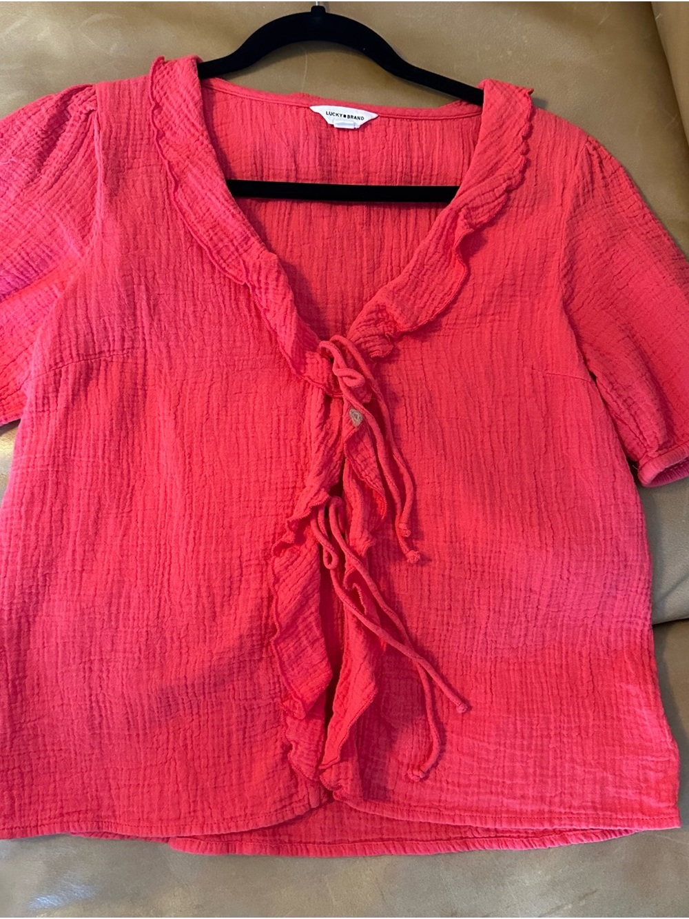 Lucky Brand Coral Ruffle Tie-Front Blouse